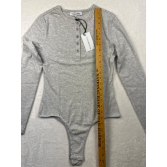 WeWoreWhat Womens Henley Bodysuit Gray Sz M Ribbed Long-Sleeve Comfy Stretch NWT - Picture 7 of 11